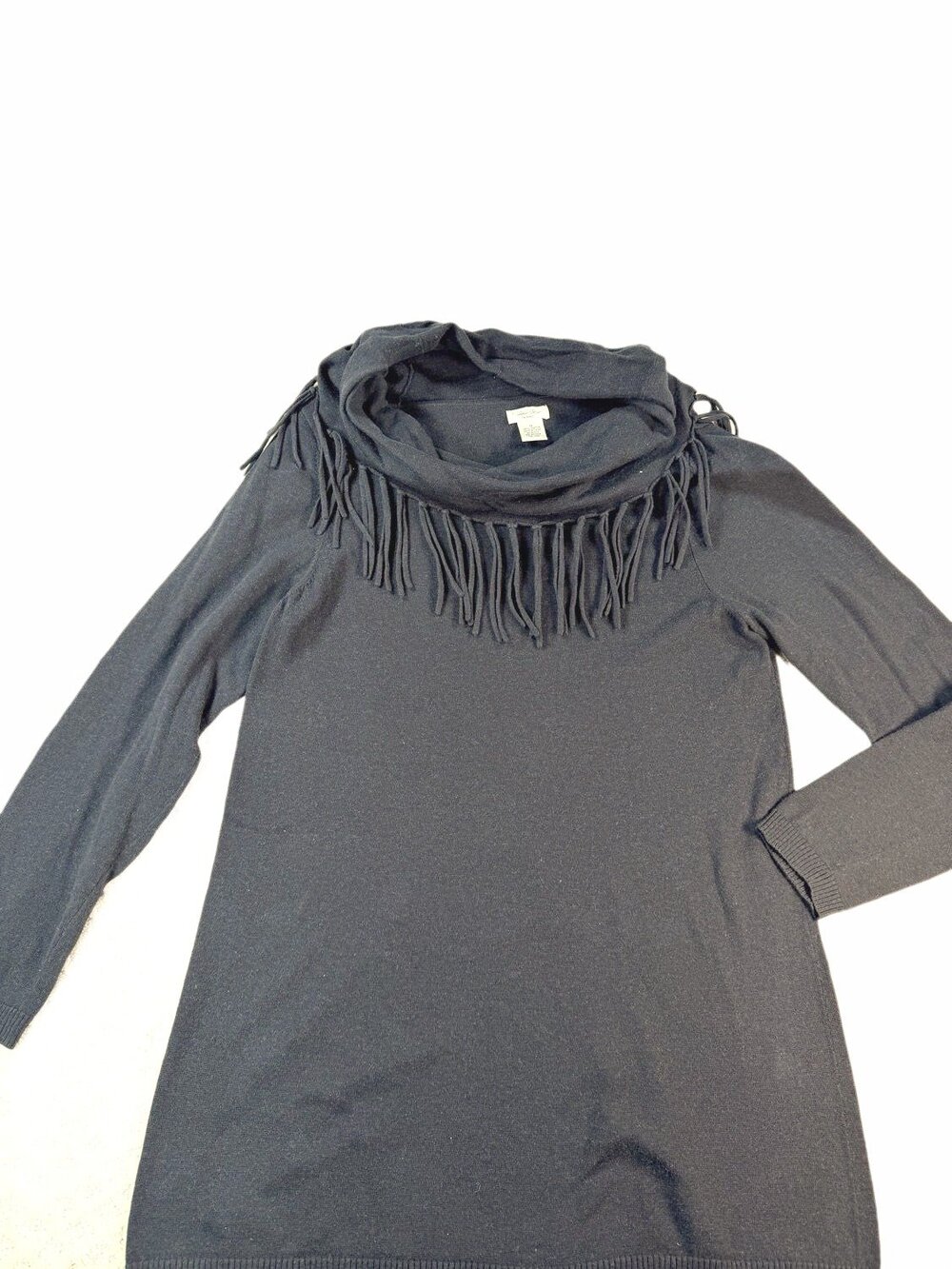 Tasha Polizzi Western Sweater Womens Black Tunic Long Sleeve Fringe Size M